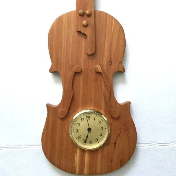 Wood Guitar Shape Wall Hanging Clock - Picture 3 of 12